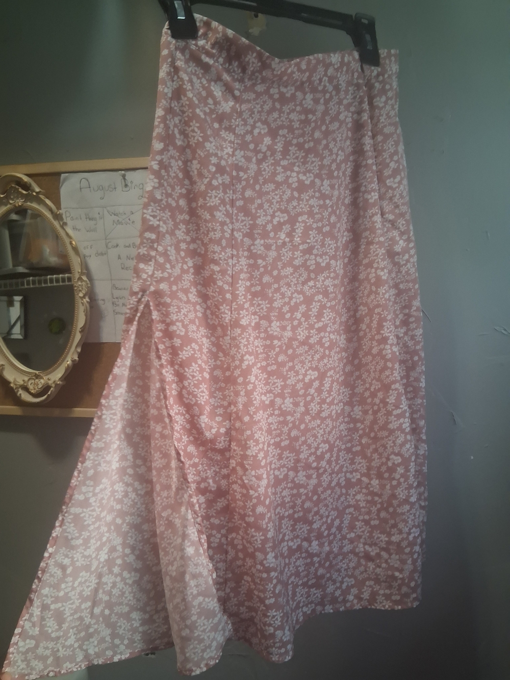 SHEIN Blush Pink Floral Midi Skirt with Side Slit
